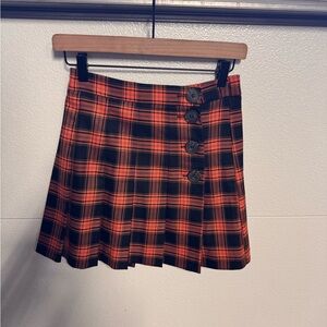 Zara Plaid Button-Detail Skirt - Orange and Black